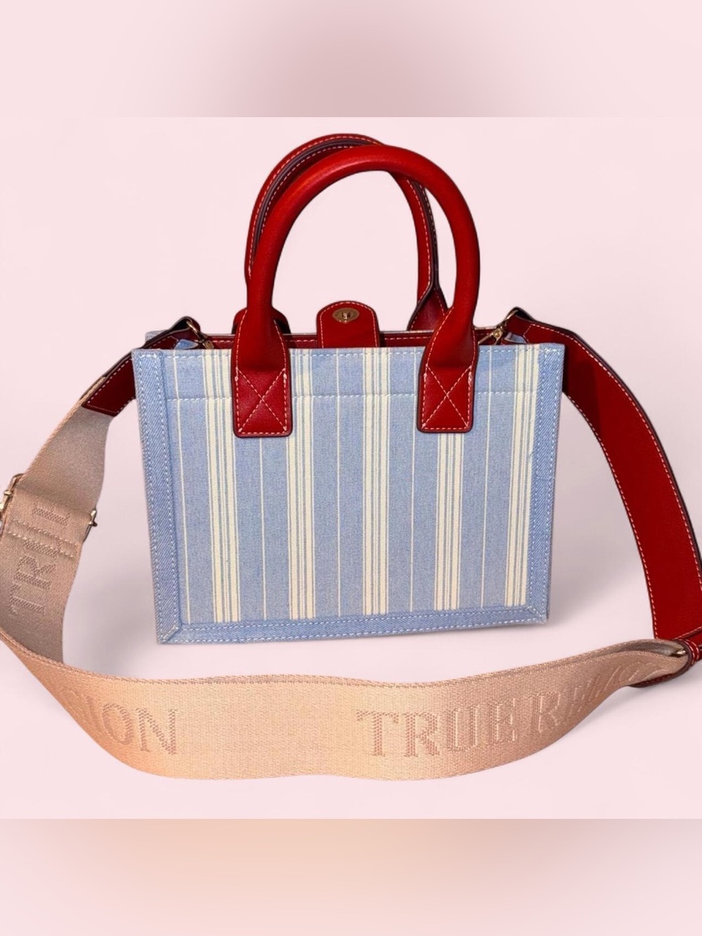 True Religion Red & Light Blue Striped Canvas Tote - Picture 3 of 6